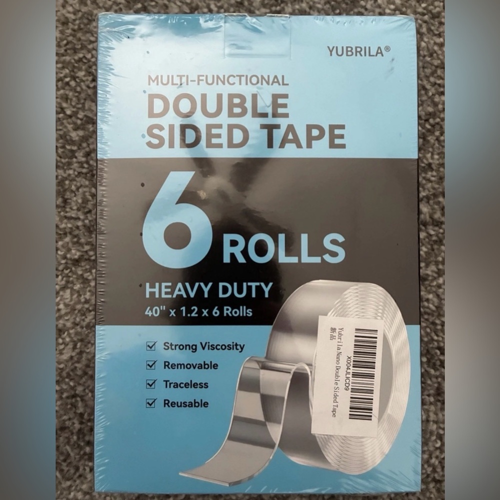 Heavy Duty Double Sided Tape - 6 Rolls, Gray